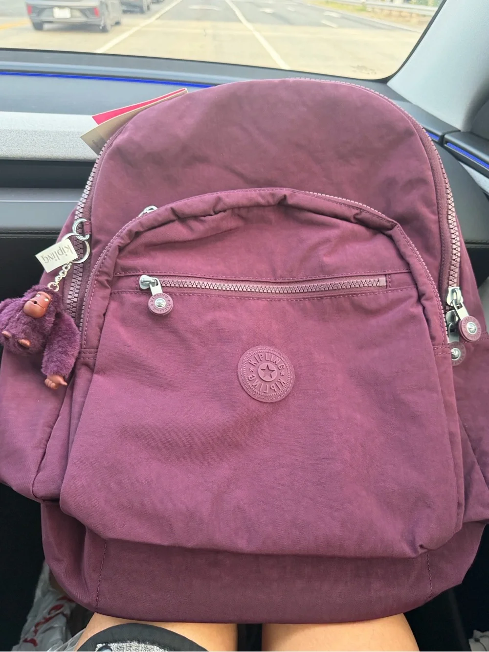 NWT Kipling Seoul Dark Plum Large Backpack with Monkey Charm